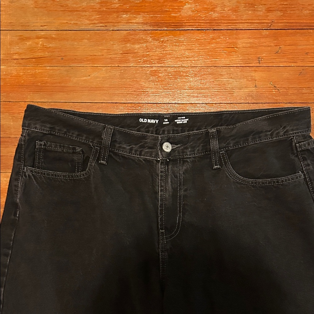 Old Navy Washed Black Jeans Baggy Wide Leg Women’s Size 14 Short - Picture 6 of 9